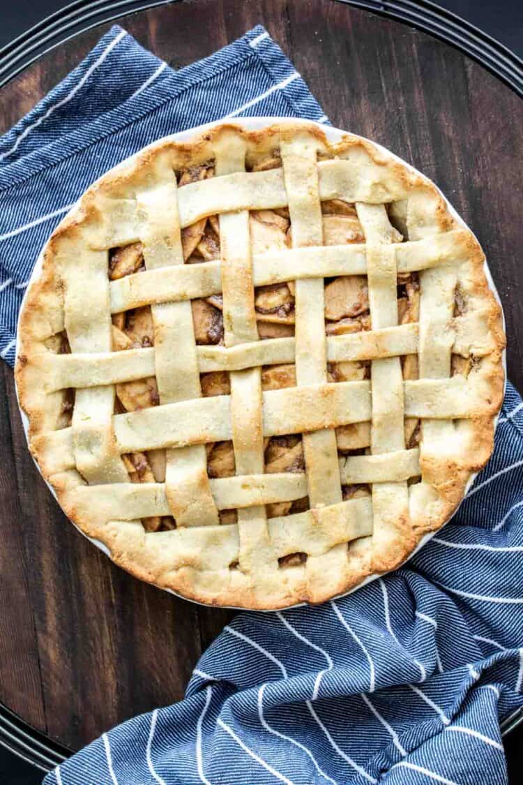Baked lattice covered apple pie