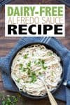 Overlay text on Alfredo sauce with a photo of spaghetti with Alfredo sauce