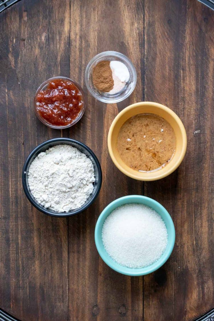 different colors bowls with ingredients to make thumbprint cookies