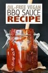 Overlay text on homemade bbq sauce with a photo of some in a glass storage jar