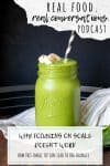 Overlay text on goals with a photo of a green smoothie in a glass gar topped with banana slices