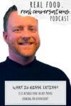 Overlay text on binge eating and a man with a short beard and a black shirt